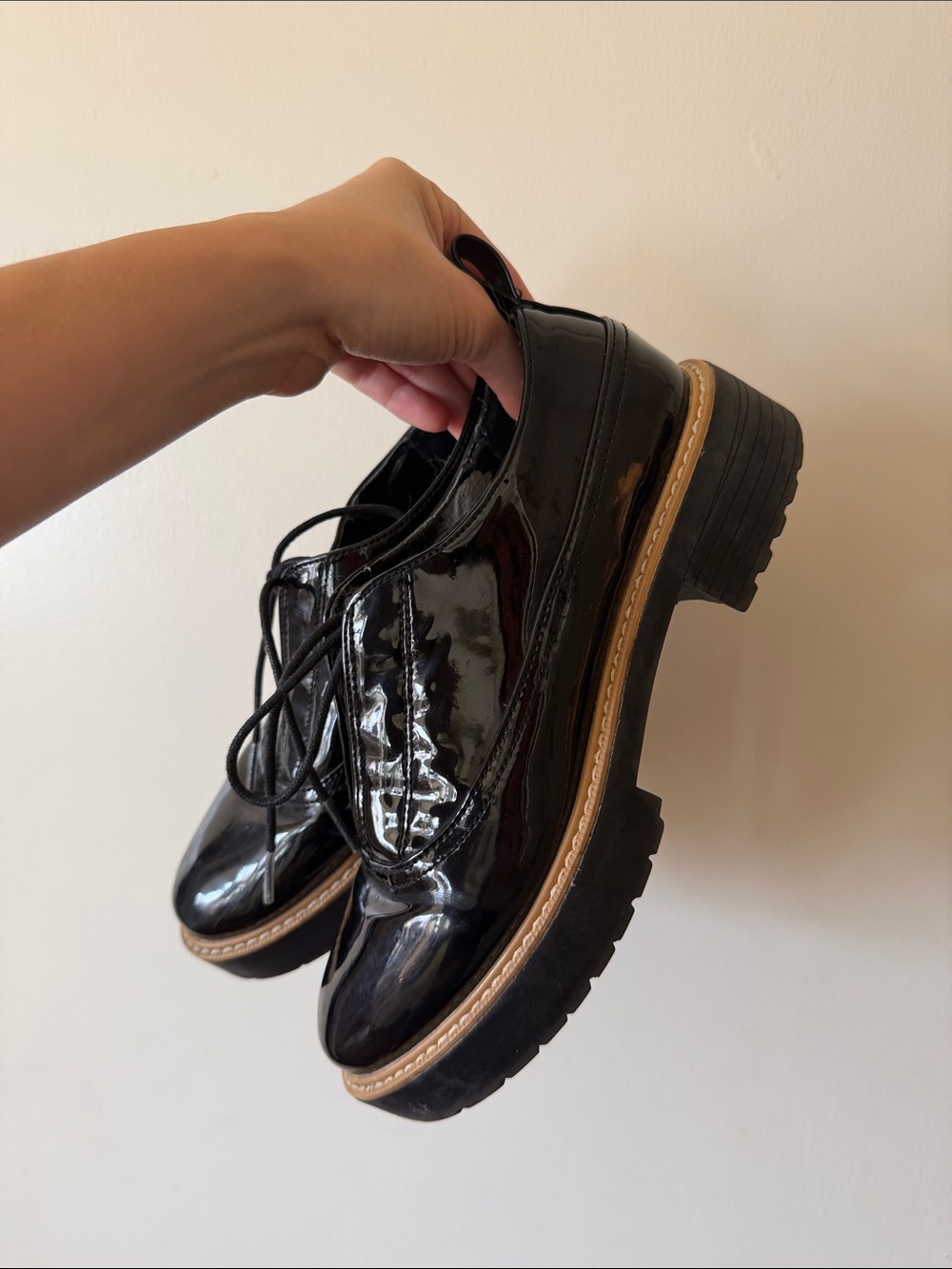 H&M Black Patent Lace-Up Platform Boots